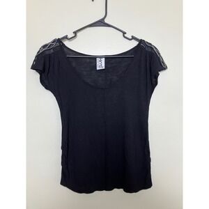 Y2K Black Embellished Shoulder Top‎ Extra Small Kirra Short Sleeve Shirt
